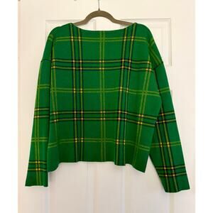 Tahari Green Plaid Knit Sweater. Size XL.